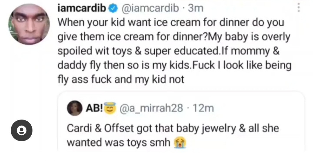 Cardi B reacts to criticisms she and Offset received for giving their daughter expensive jewelry on her 3rd birthday