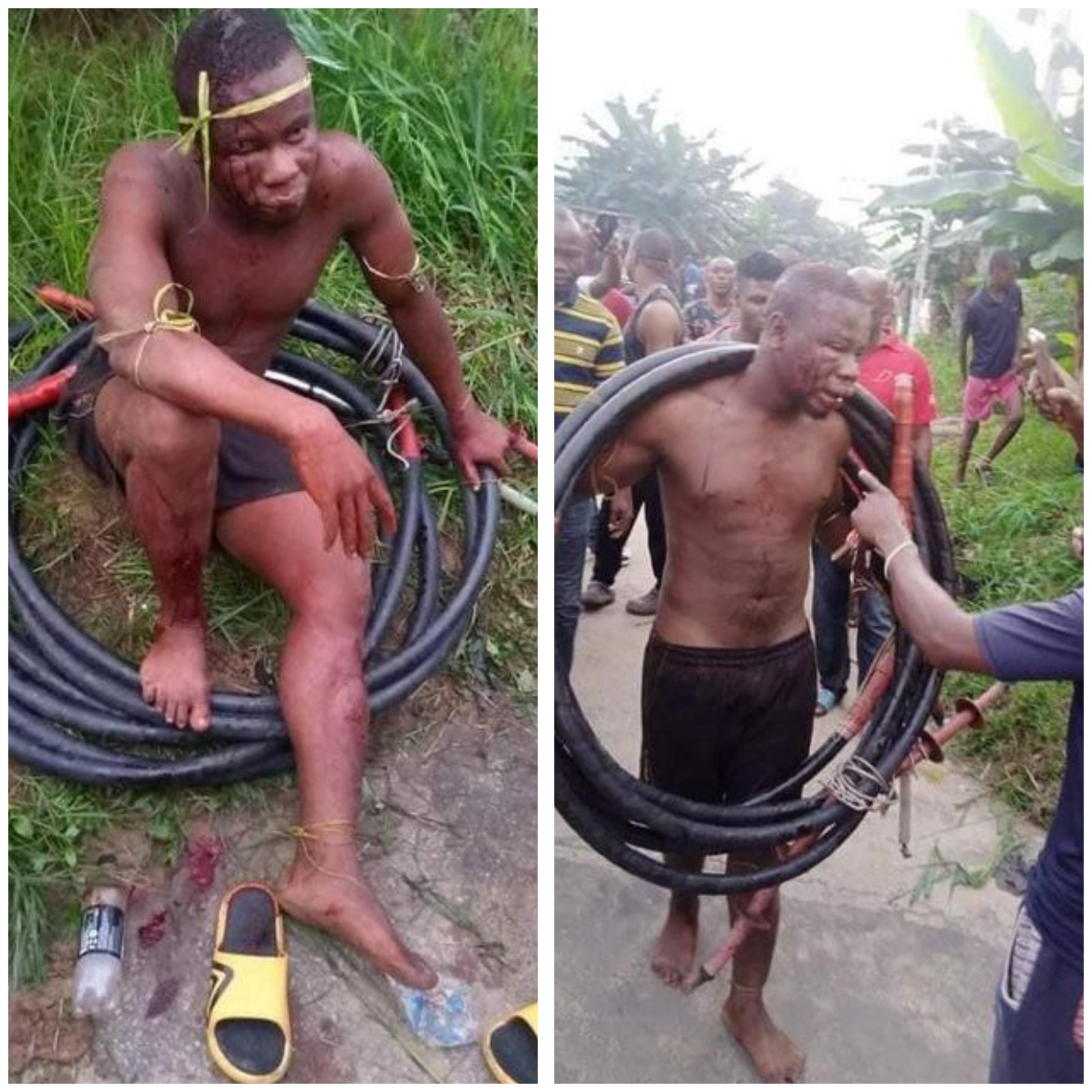 Young man beaten to pulp and paraded for allegedly stealing transformer cables in Akwa Ibom (photos)