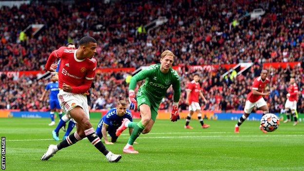 Mason Greenwood scoring against Everton