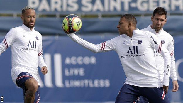 Neymar (left), Kylian Mbappe (centre) and Lionel Messi