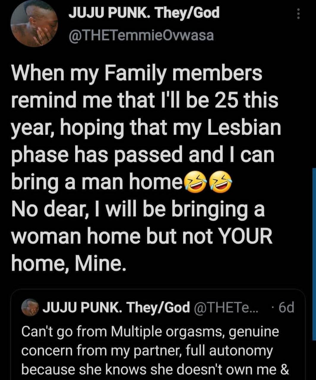 Singer Temmie Ovwasa reveals why she cannot stop engaging in homosexuality