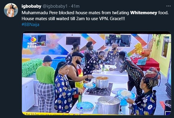 #BBNaija: Nigerians react as White Money flouts Pere?s order and cooks for himself as other housemates join him to eat the food (video)
