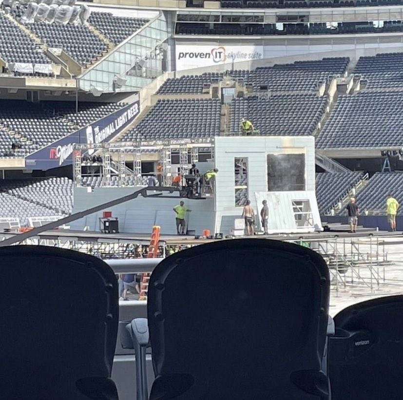 Kanye West recreating his childhood home inside stadium for Donda listening party (photos)