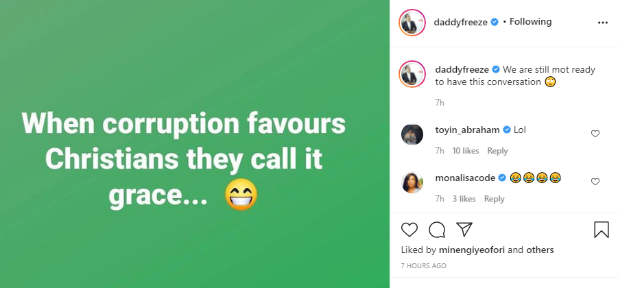  When corruption favours Christians they call it grace - DaddyFreeze