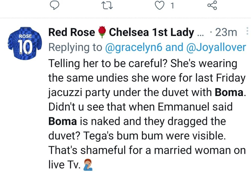 #BBNaija: Shameful for a married woman - Nigerians react to clip of Boma and Tega under the duvet during lights out (video)