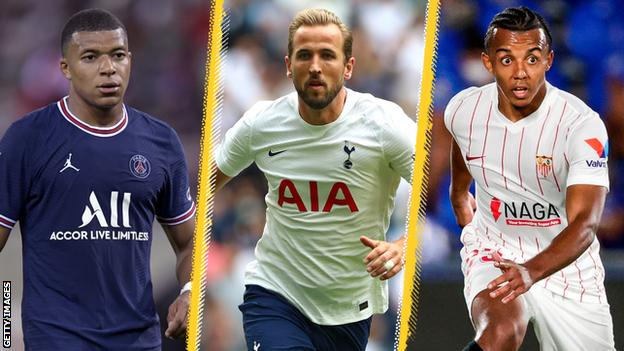 Kylian Mbappe, Harry Kane and Jules Kounde