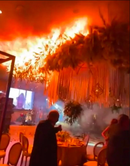 Wedding guests run for their lives as huge fire erupts at wedding reception while the new couple were having their first dance (video)