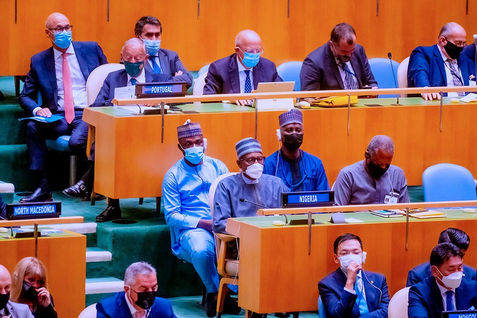 Photos of President Buhari at the opening session of 76th UN General Assembly