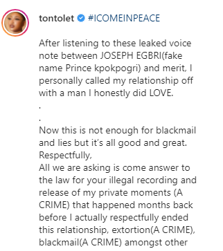 Prince kpokpogri has so much of your sex tapes in his possession - Tonto Dikeh alerts dancer, Janemena, as she responds to N10 billion lawsuit filed against her by her ex