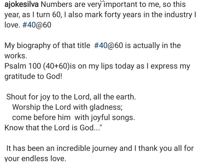Joke Silva celebrates 60th birthday and 40th anniversary of being in the movie industry 