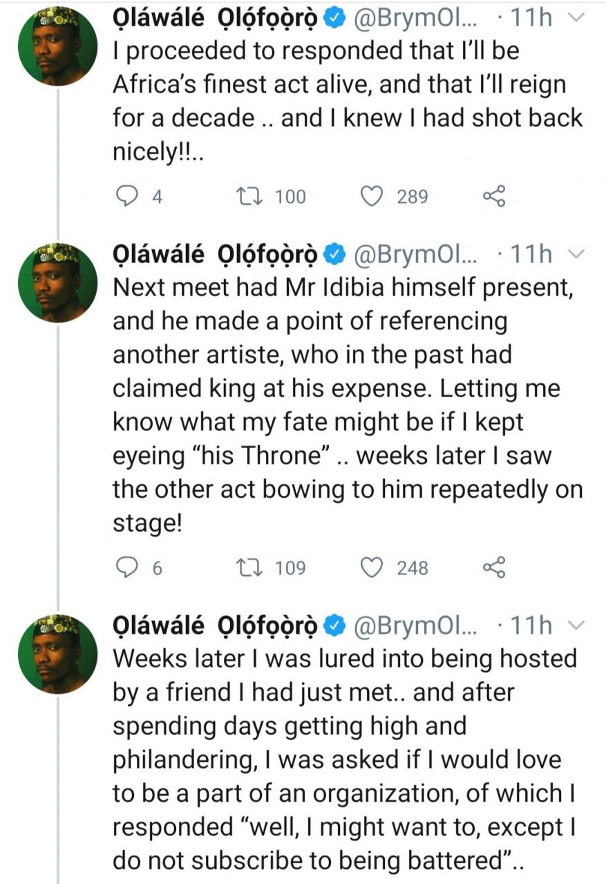 Brymo claims Tuface Idibia accused him of sleeping with his wife