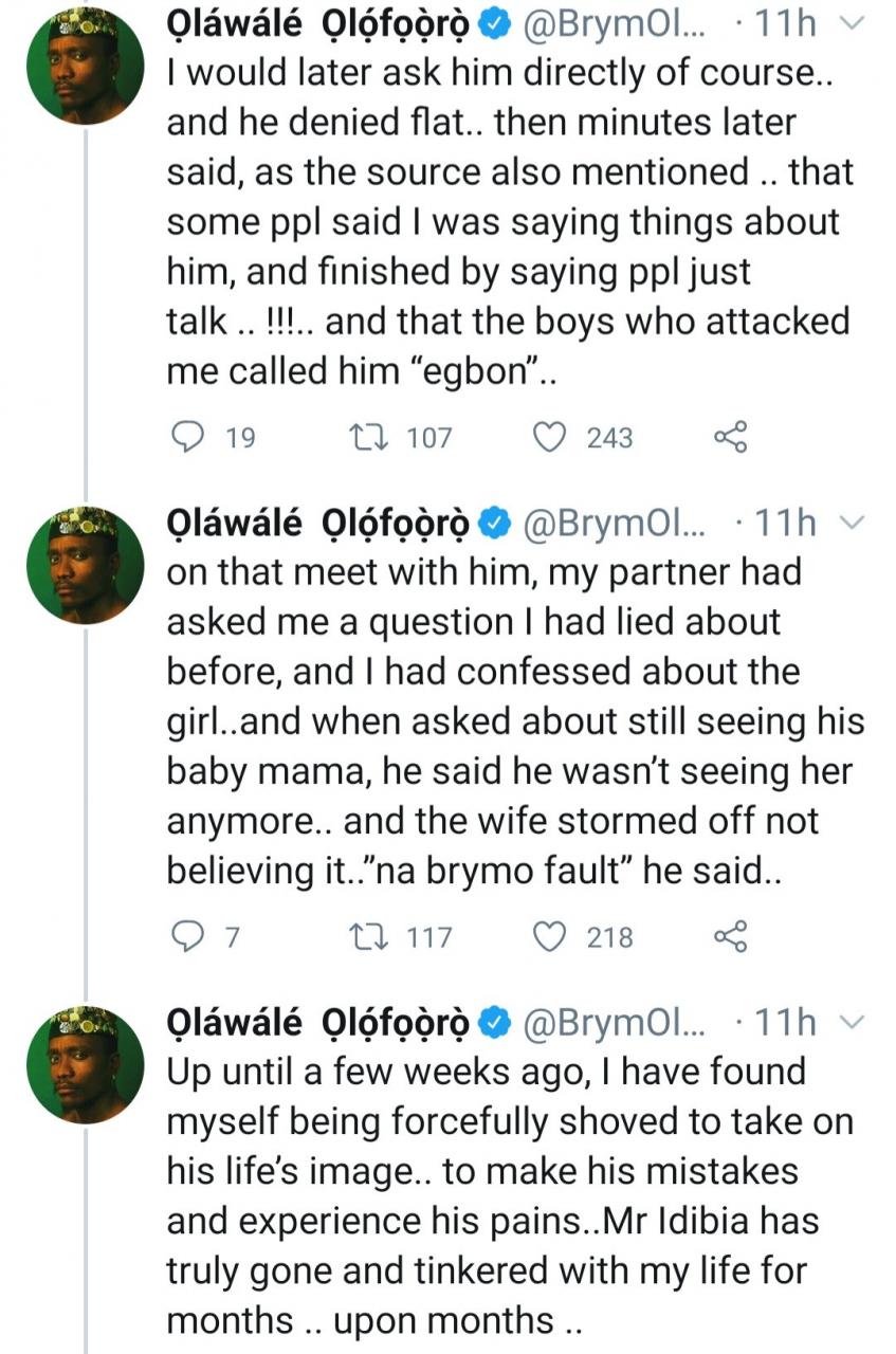 Brymo claims Tuface Idibia accused him of sleeping with his wife