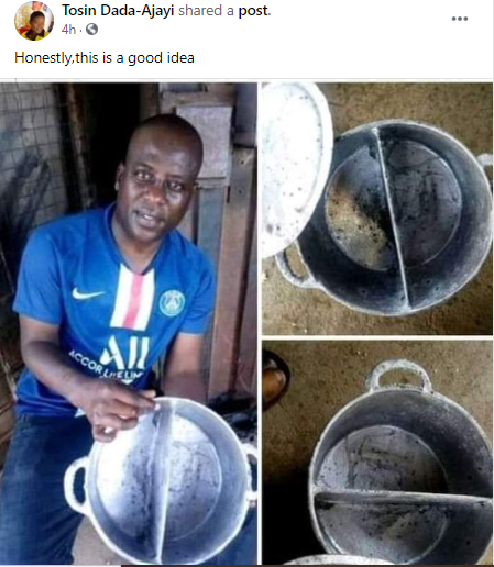 Nigerians react as man constructs pot that allows you cook two meals at once