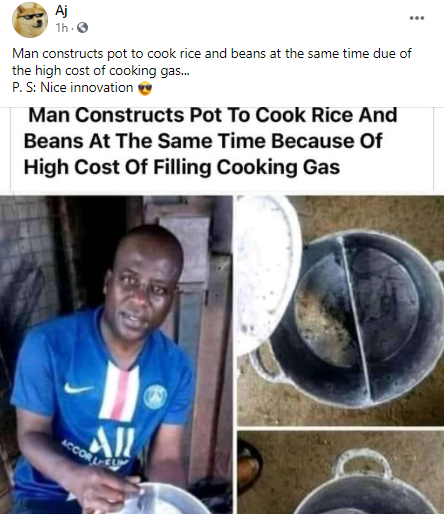 Nigerians react as man constructs pot that allows you cook two meals at once