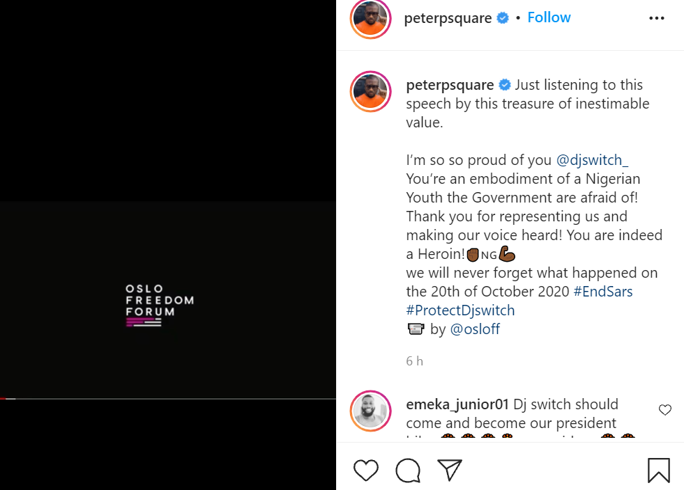 You?re an embodiment of a Nigerian Youth the Government are afraid of - Peter Okoye 