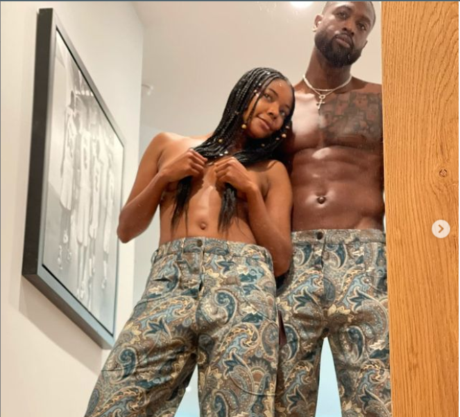 Gabrielle Union poses topless with her shirtless husband Dwyane Wade  (Photos )