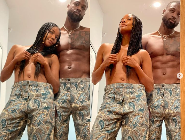 Gabrielle Union poses topless with her shirtless husband Dwyane Wade  (Photos )