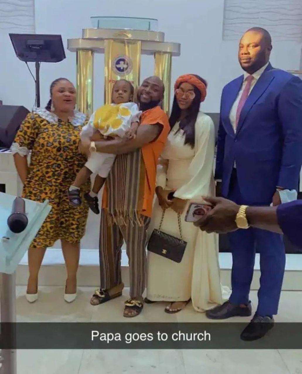 Davido and Chioma attend church together with their son (photos/video)