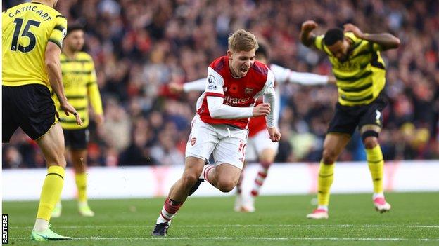 Emile Smith Rowe celebrates scoring for Arsenal against Watford