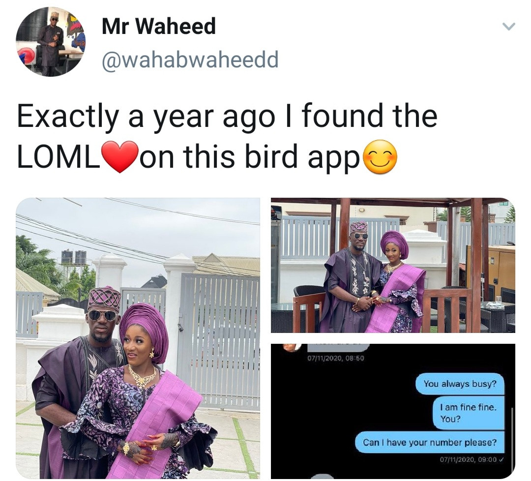 "I found the LOML on this bird app" Newlywed reveals as he shares first chat with his wife who ignored him for 24 days on Twitter