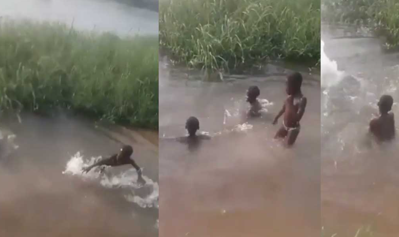 Watch scary moment a kid who was swimming with his friends in a river got