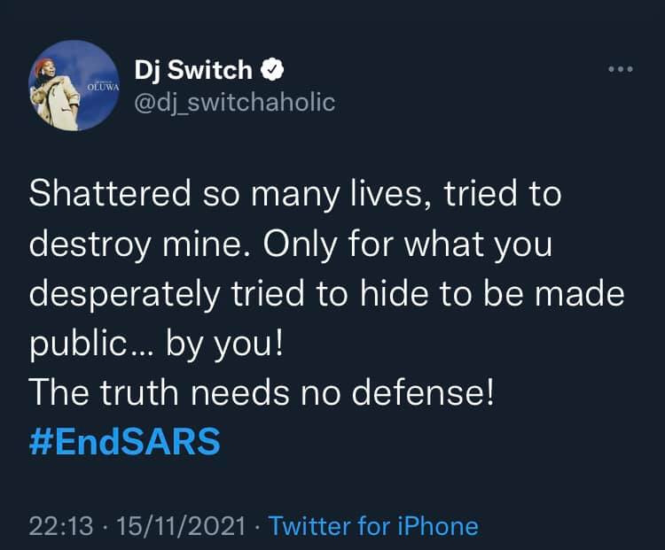 #ENDSARS: They shattered so many lives and tried to destroy mine - DJ Switch reacts to Lagos panel confirming that people were killed at Lekki Toll Gate