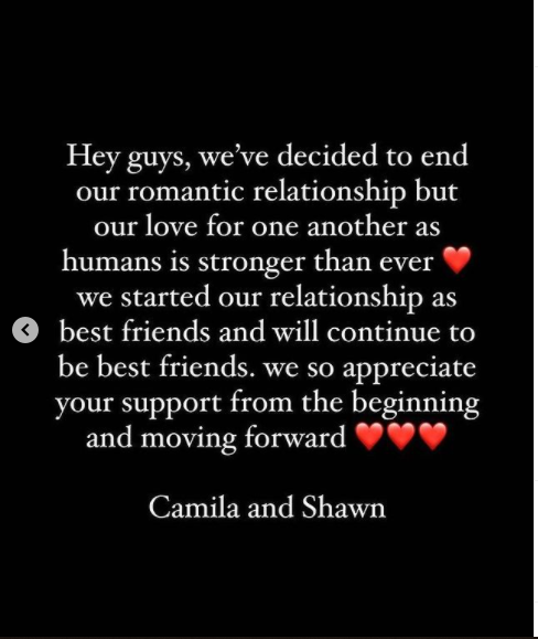  Camila Cabello and Shawn Mendes announce their breakup  after more than 2-years
