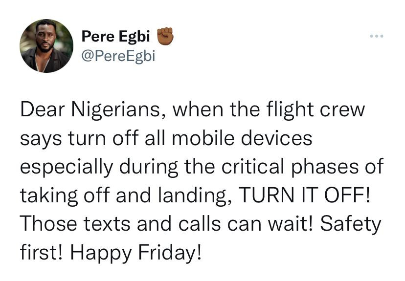 When the flight crew says turn off all mobile devices, turn it off - BBNaija