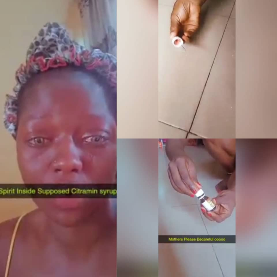 Nursing mother cries out after allegedly discovering methylated spirit in a vitamins syrup she bought in Imo State (video)