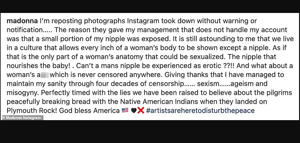Madonna, 63, slams Instagram for taking down post of her exposed nipple, reposts edited versions of the explicit photos