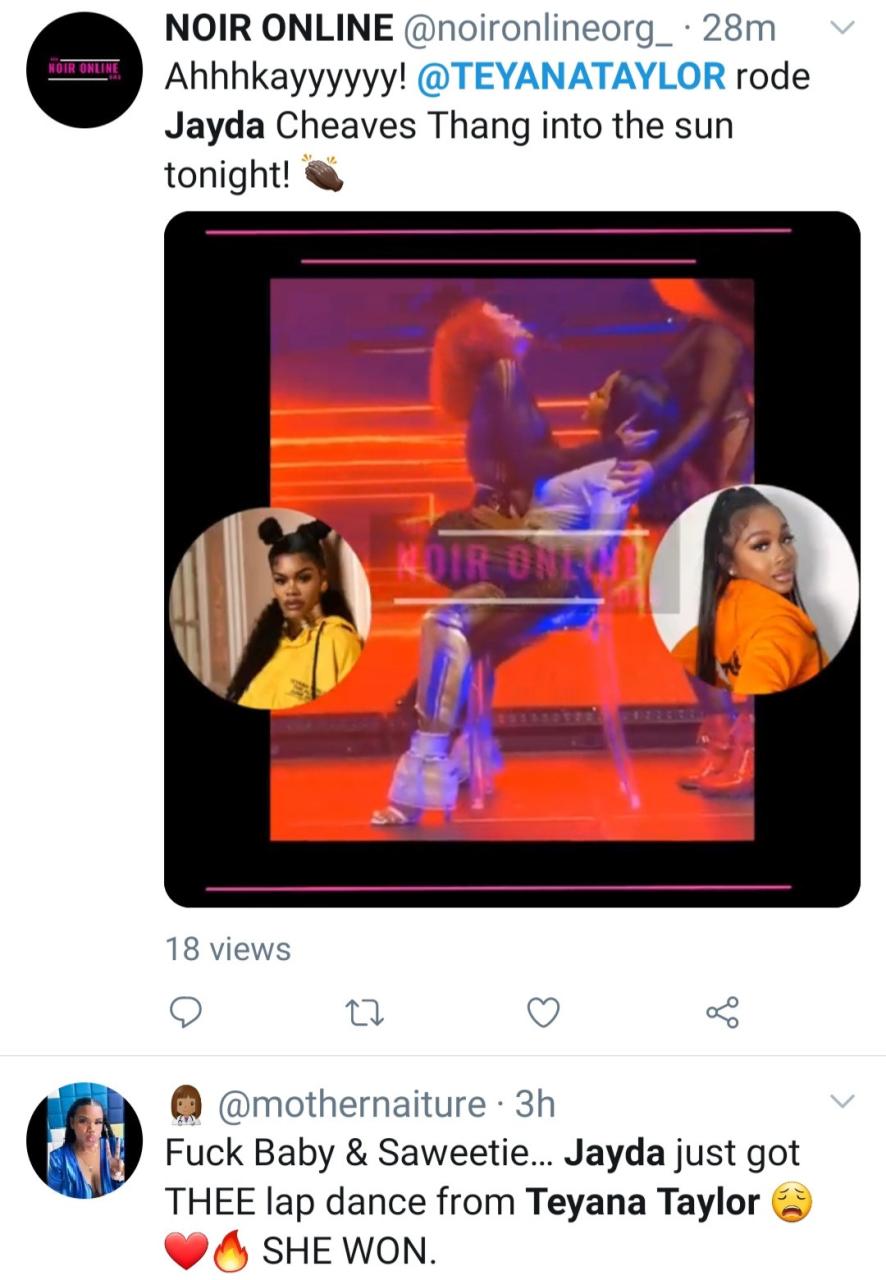 Teyana Taylor simulates s3x on stage as she grinds against Jayda Cheaves in steamy performance (video)