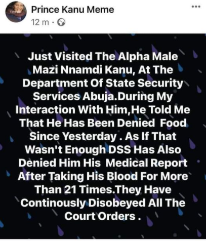 Nnamdi Kanu is being denied food in DSS custody - Younger brother claims