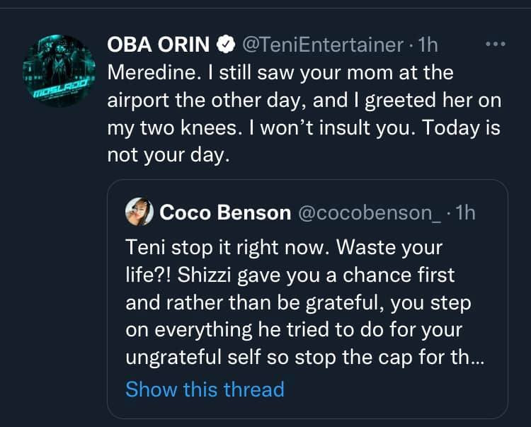 You wanted to waste my life - Teni fires back at music producer Shizzi and his wife following their comment after she complained about users 