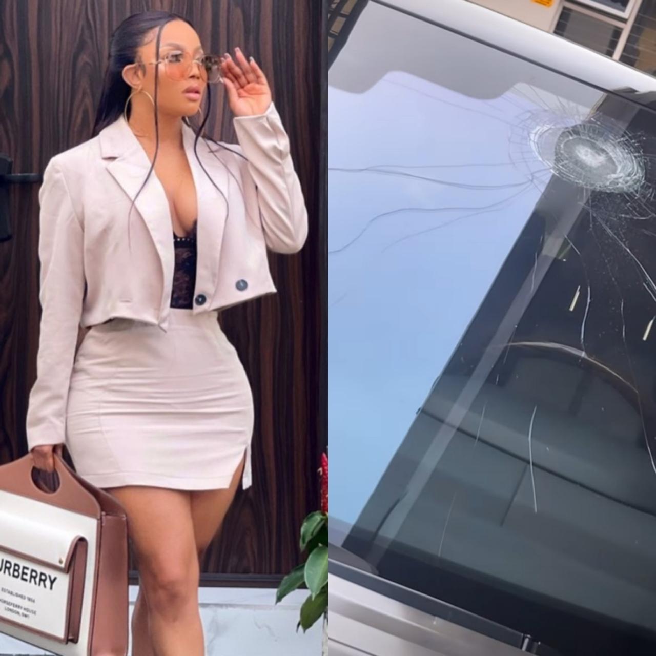 Toke Makinwa laments as golf player smashes the windscreen of her car