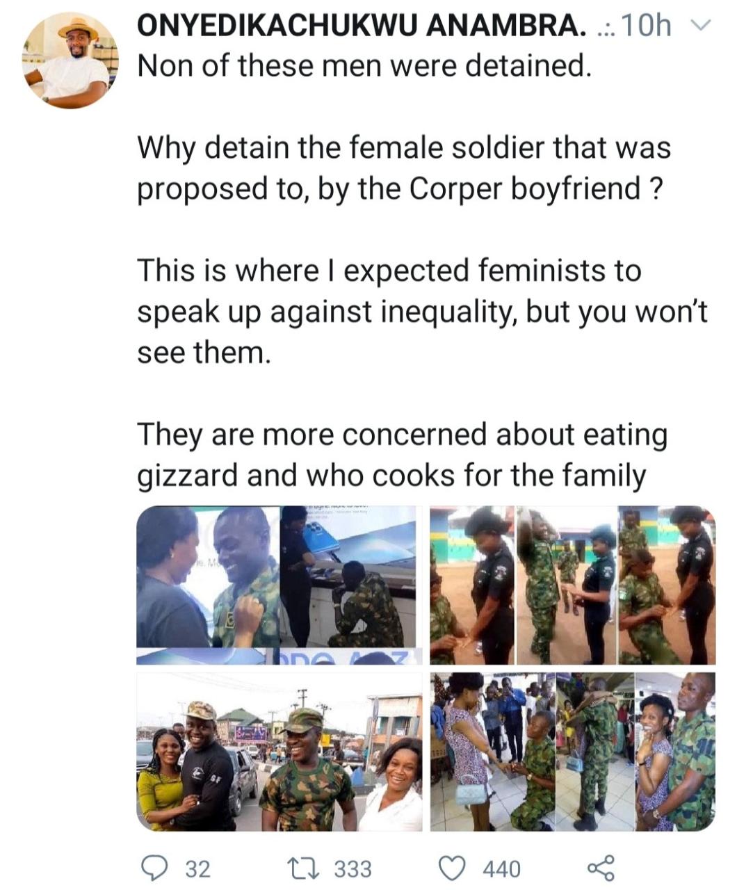 Nigerians dig up photos of male soldiers who proposed while in uniform and weren