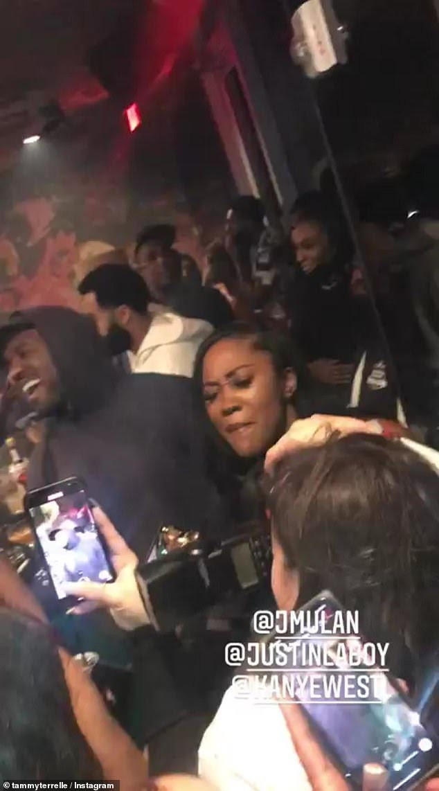 Smiling Kanye West spotted with Instagram model Yasmine Lopez at party (photos)