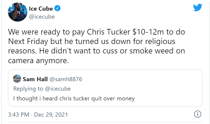 Ice Cube says Chris Tucker turned down M for role in Friday sequel due to 
