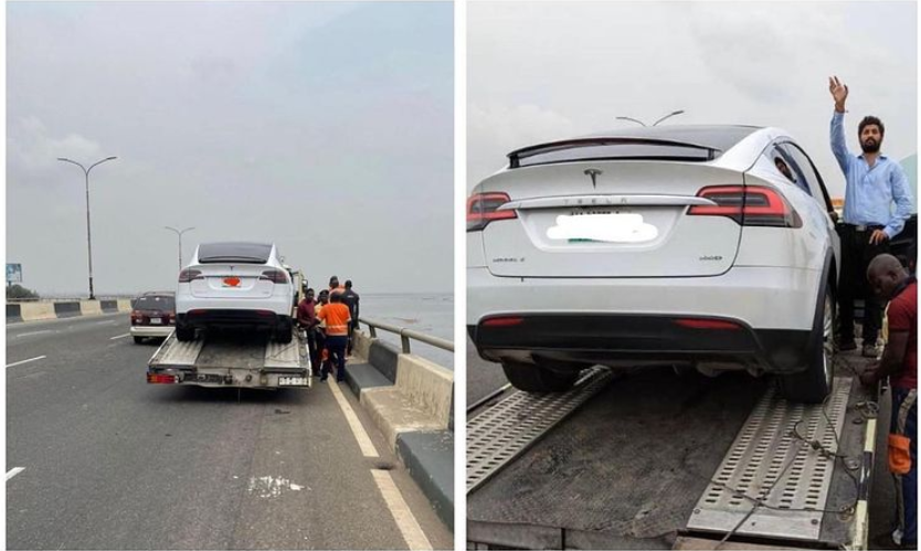 Tesla car packs up on Third Mainland Bridge