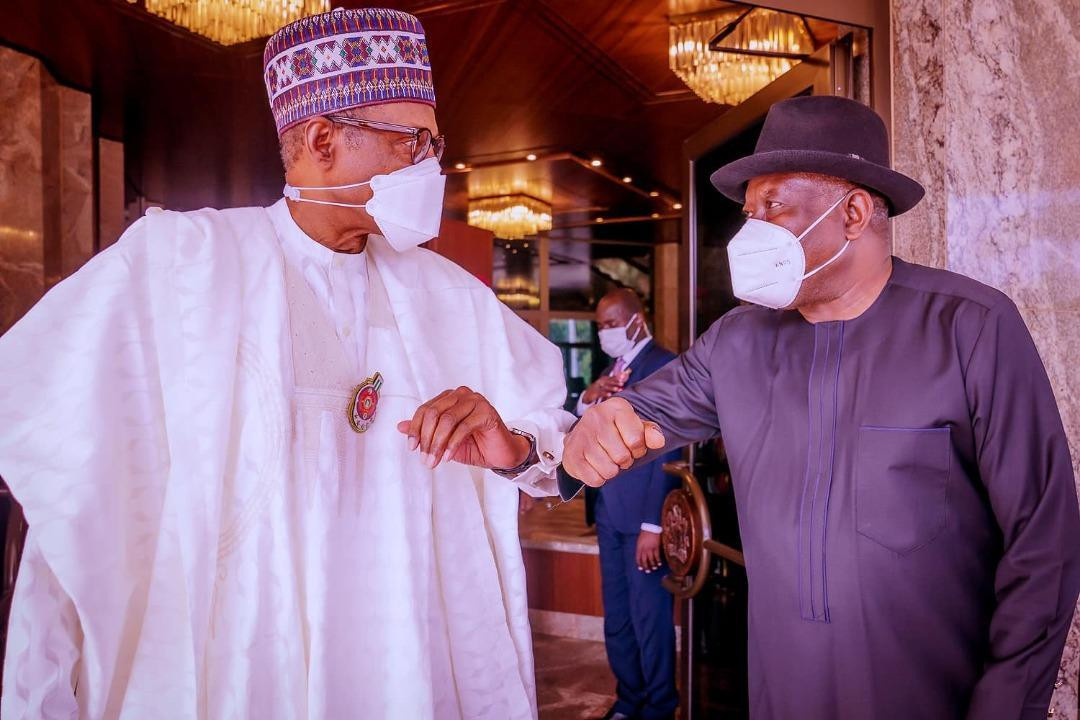 President Buhari receives ex-president Goodluck Jonathan in the State House