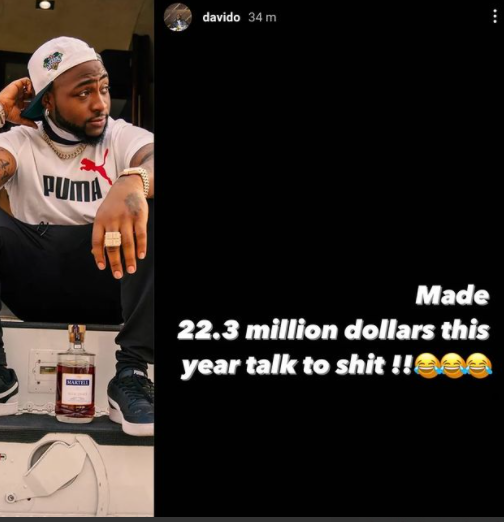 I made .3million in 2021- Davido reveals