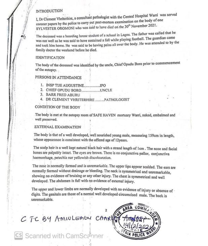 Autopsy reveals Sylvester Oromoni died from 
