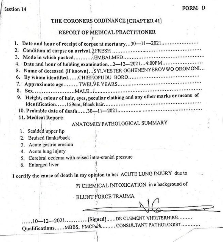 Autopsy reveals Sylvester Oromoni died from 