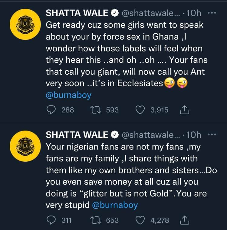 He is a rap*st, he is jealous I did the same to his girl - Shatta Wale continues dragging Burna Boy