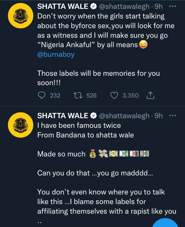 He is a rap*st, he is jealous I did the same to his girl - Shatta Wale continues dragging Burna Boy