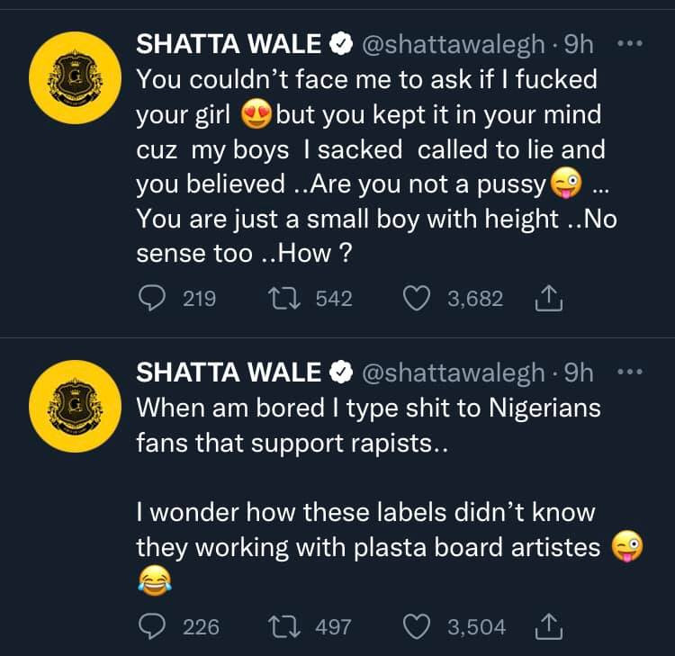 He is a rap*st, he is jealous I did the same to his girl - Shatta Wale continues dragging Burna Boy