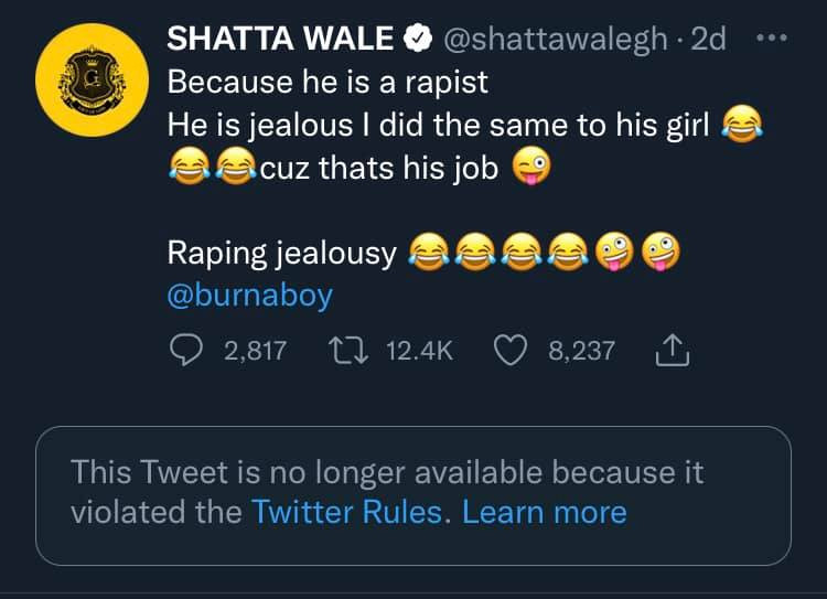 Twitter removes Shatta Wale