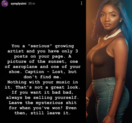 If you want it badly, always be selling yourself - Singer Simi tells upcoming artiste with poor use of social media