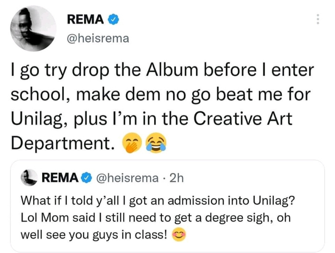 Rema reveals he has been admitted to Unilag and will resume school after his mother insisted he needs a degree