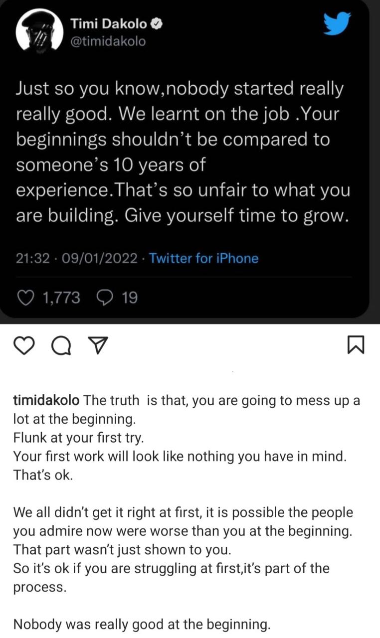 "Your beginnings shouldn