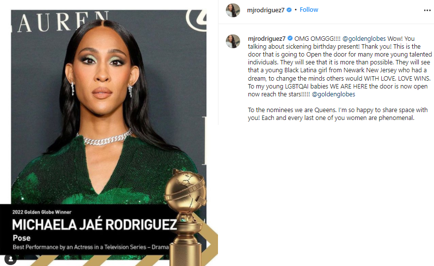  Michaela Ja? Rodriguez becomes first transgender actress to win a Golden Globe